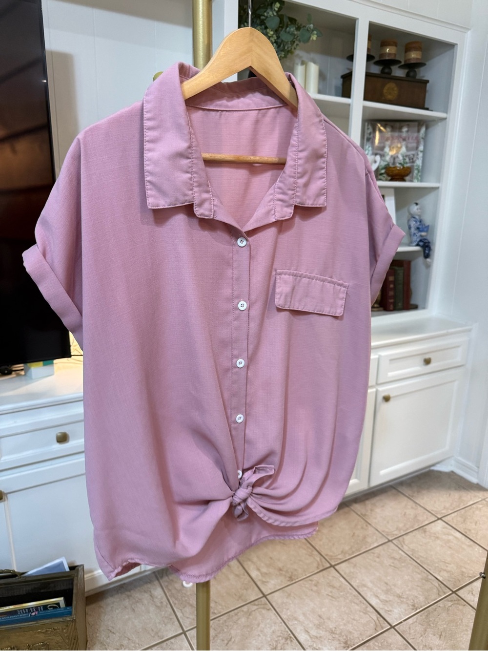Emery Rose Dusty Rose Tie Front Button Down Top 2XL